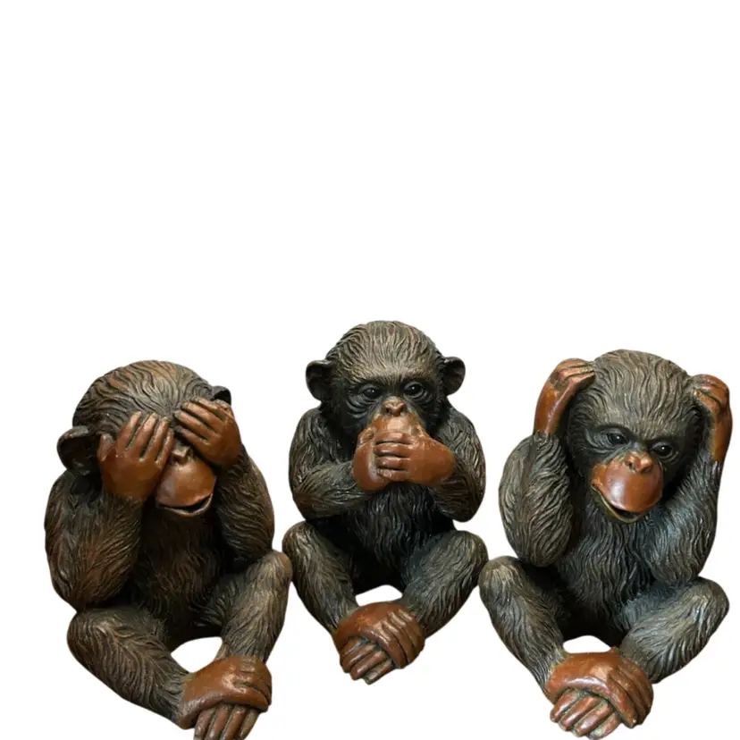Set Of 3 Contemporary Resin “See No Evil” Monkeys @ 5 1/2” Tall