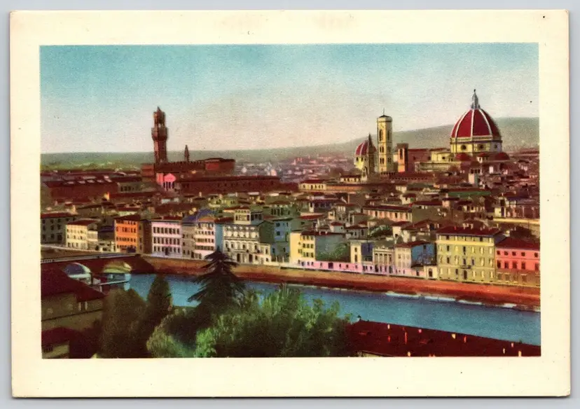 Postcard Florence Cathedral and Bell Tower Panorama Florence Italy Art Card