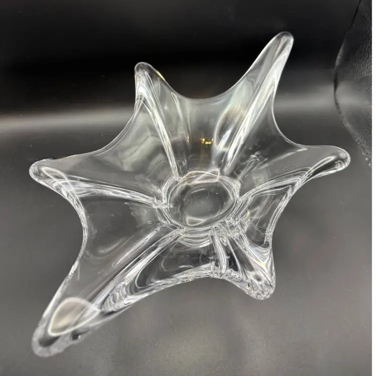 Clear Crystal Glass Starburst Centerpiece Bowl by Cofrac Art Verrier - As Is