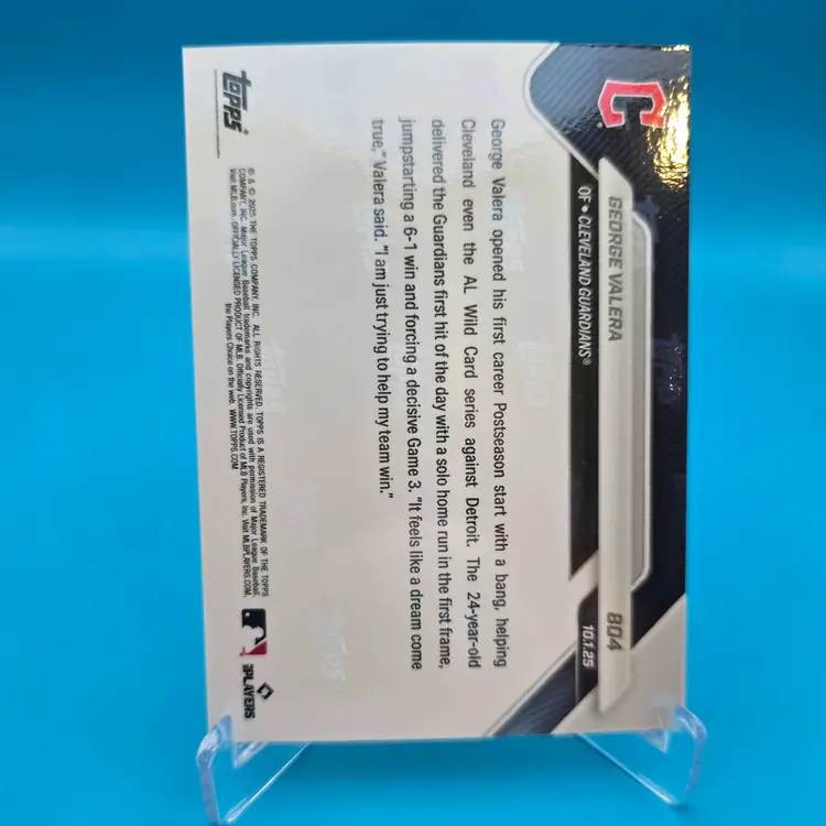 George Valera Call-up Card 2025 Topps Now 1st Playoff Home Run #804 Cleveland Guardians