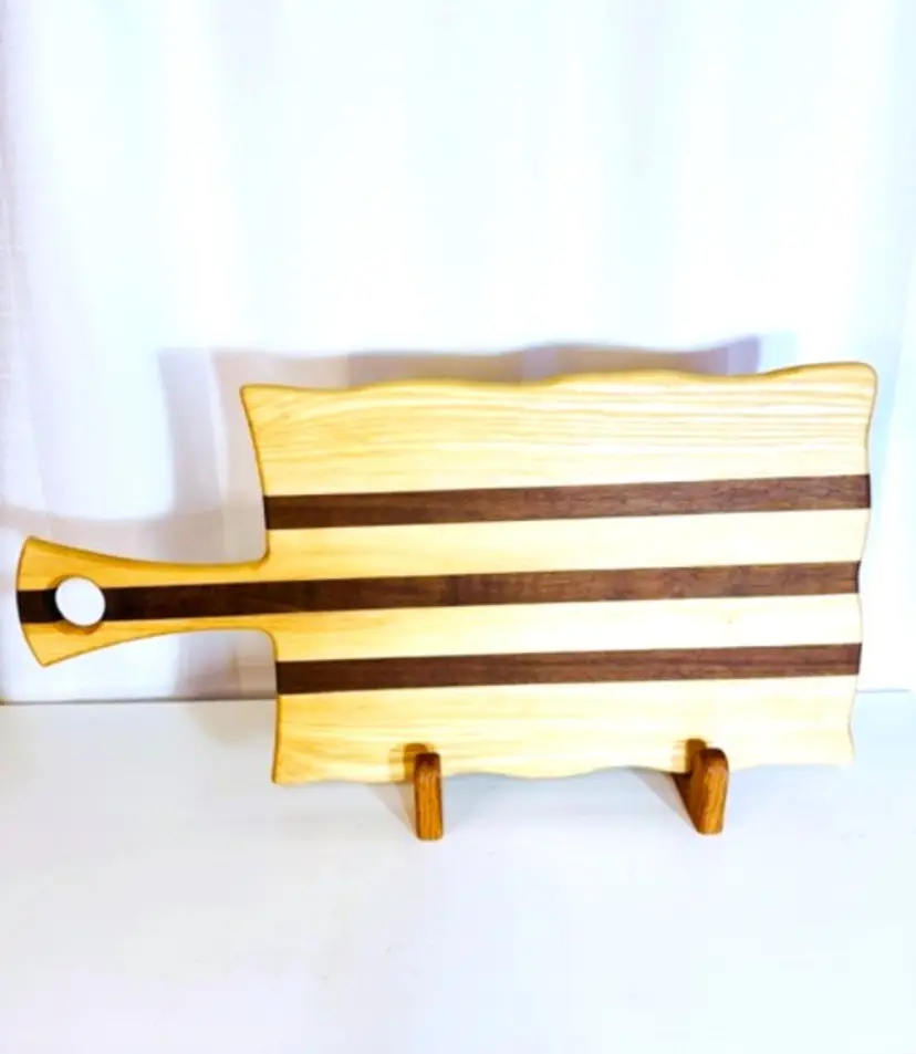 Handcrafted Cutting Board Irregular Edges & Handle with Hole for Easy Hanging/Walnut, Ash Wood All Boards are Sanded to 600 Grit Fine Finish