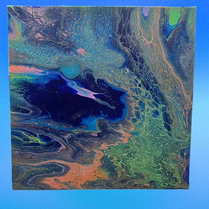 Original Acrylic Paint Pour A Vies From Above On 12” X 13” Canvas