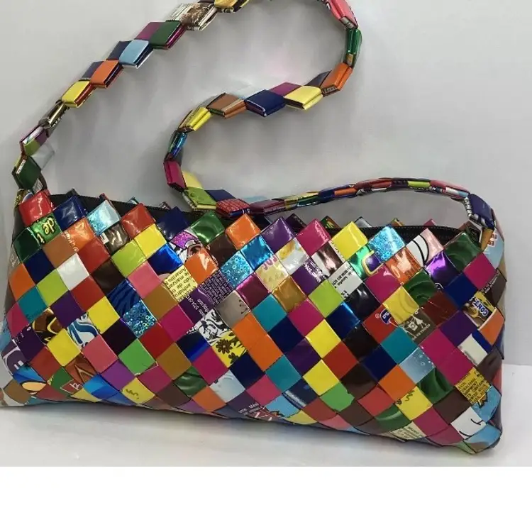 Retro Y2K Candy Wrapper Woven Purse Vintage Up Cycled