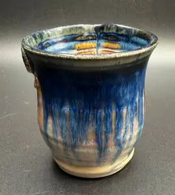 Folk Art Studio Pottery Vintage Egg Divider With a Smiling Face & Drip Glaze