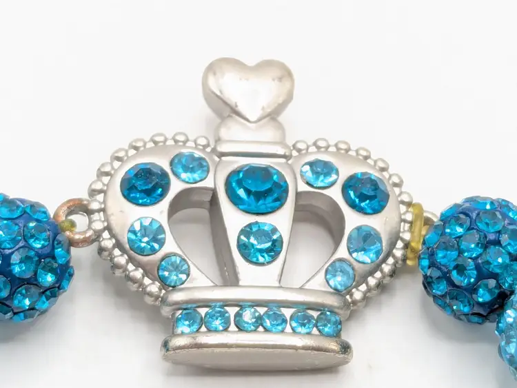 Hard Rock Cafe Blue Crown Stretch Bracelet Silver Tone