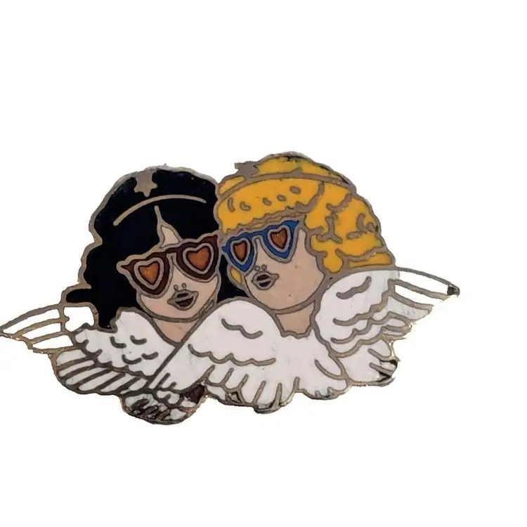 Fiorucci 1980s Lisa Frank Enamel Collectors Pin PUNK cherubs wearing sunglasses