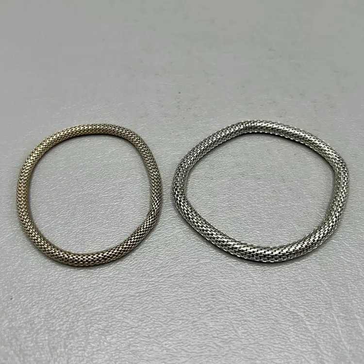 Vintage Mesh-Style Stretch Bracelets (2)  Silver Tone Woven Textured Snake Mesh