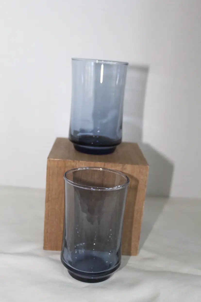 Set of 2 Vintage Libbey Bolero Smokey Dusky Blue Juice Glasses 3.75” Tall