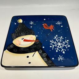 Certified International- “Snow Pals” Blue-Square Snowman Plate- 8.25” Square- Serving Plate