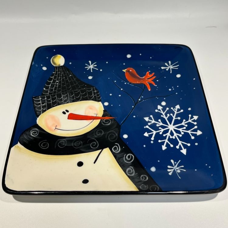 Certified International- “Snow Pals” Blue-Square Snowman Plate- 8.25” Square- Serving Plate