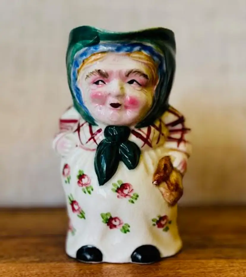 Vintage Figural Old Woman Toby Mug Jug Pitcher Japan 5" Tall X 4.25" Wide