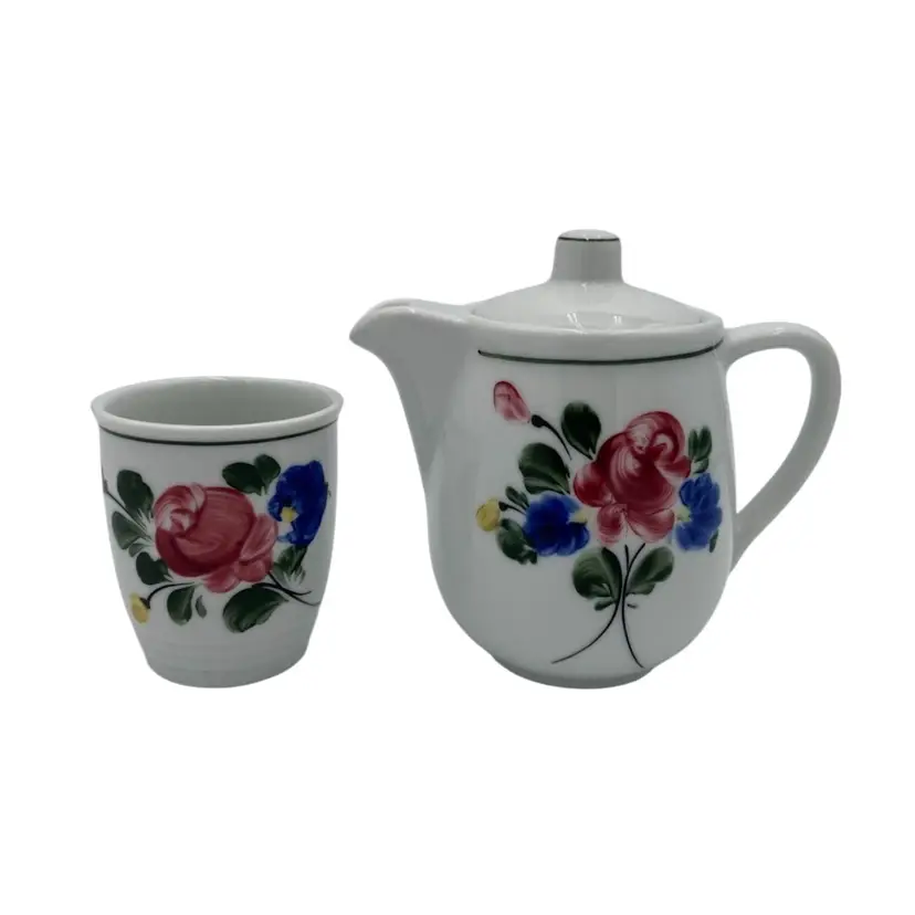 Vintage Lilien Porzellan (Austria) Mini-Tea Pot and Cup, Hand-painted Alpenflora
