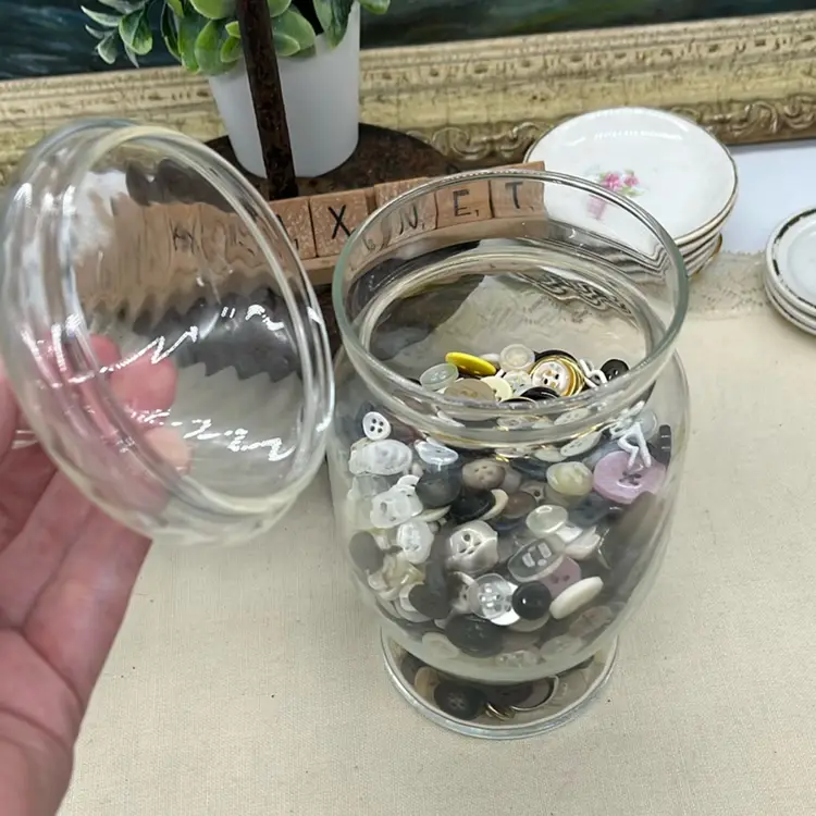 Blown Glass Apothecary Jar Of Buttons