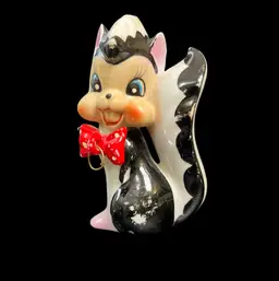 Mid Century Kitsch! Anthropomorphic Skunk-Sometimes Referred to as "Little Stinker"-Made in Japan-Beautifully Painted Face, Red Bow Tie w/ Polka Dots-AND THOSE Teeth!!