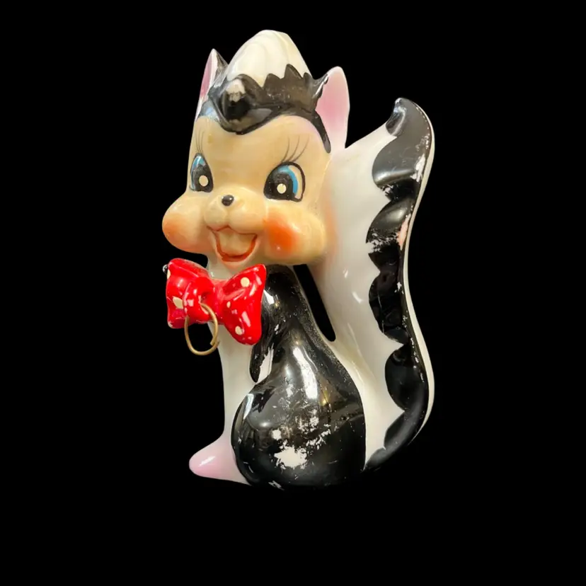 Mid Century Kitsch! Anthropomorphic Skunk-Sometimes Referred to as "Little Stinker"-Made in Japan-Beautifully Painted Face, Red Bow Tie w/ Polka Dots-AND THOSE Teeth!!