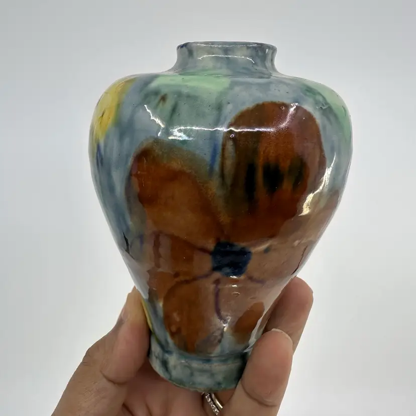 Floral Glazed Ceramic Vase Mexico