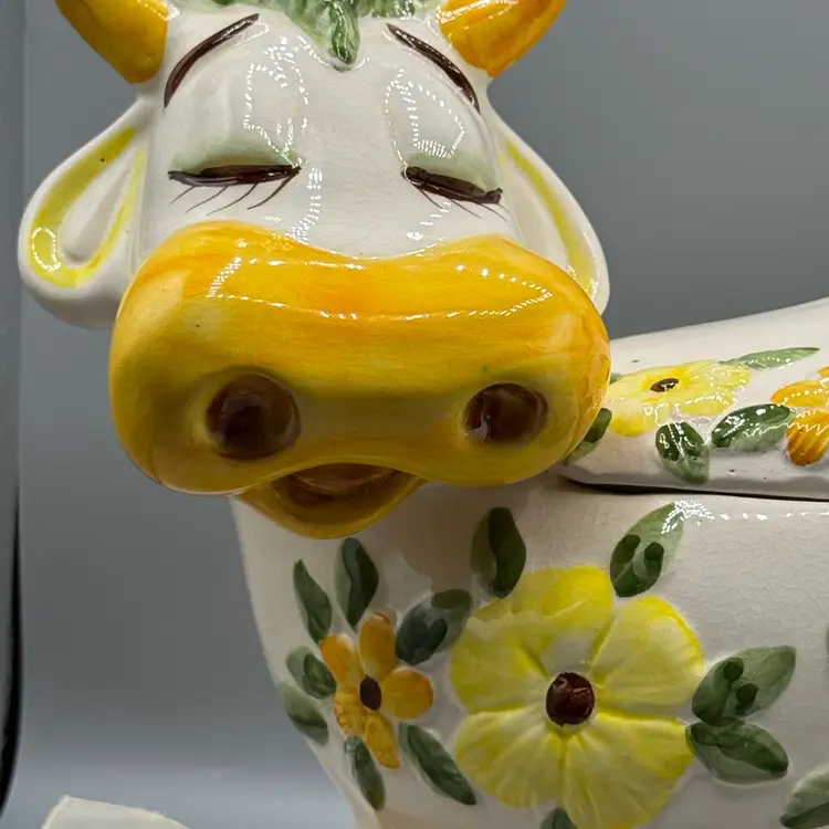 #01 RARE Vintage 1970s Lefton "Bossie the Cow" Large Cookie Jar – Exclusive MEXICO Label – Retro Kitsch