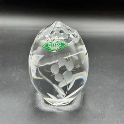 Shannon Ireland Clear Crystal Egg Shaped Paperweight With Flowers & Butterflies