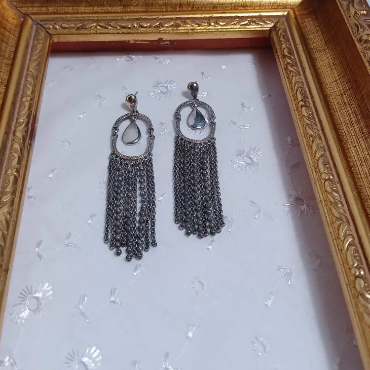 Vintage Monet Silver Fringe Dangle Earrings