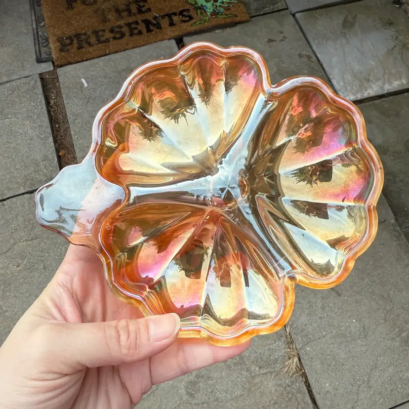 Vintage Doric Iridescent Carnival Depression Glass Candy Trinket Catch All Dish