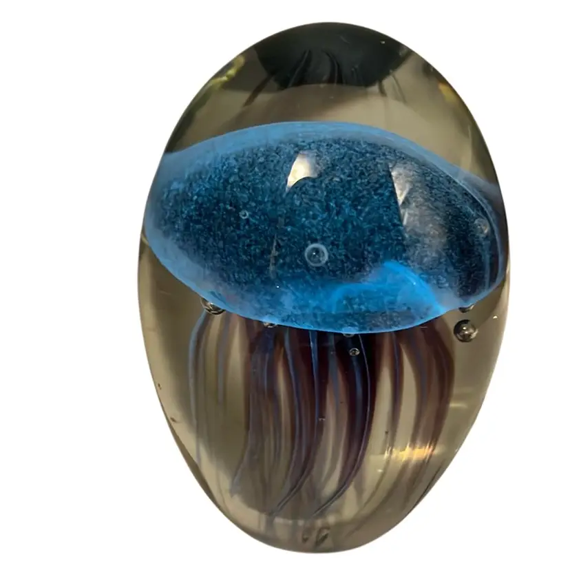 15. Jellyfish Paperweight- GLOWS Green And Blue In Different Light! 4” x 3”