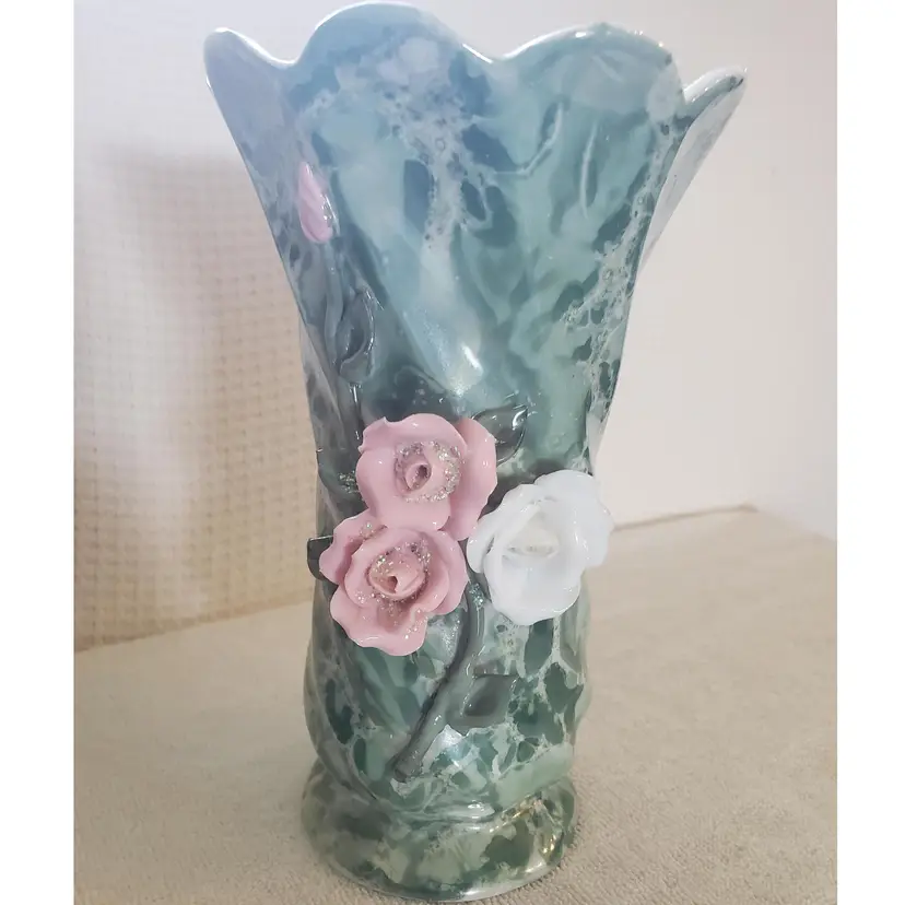 Vintage Tall Green Ceramic Vase