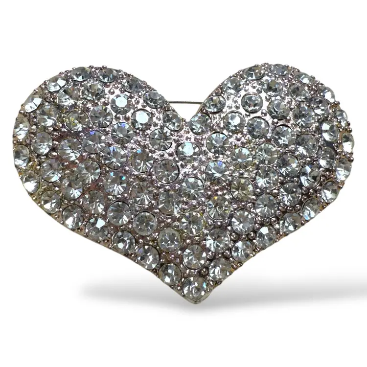 Signed RMN Clear Crystal Heart Brooch