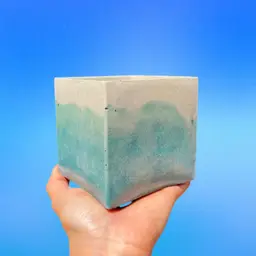 4” Watercolor Teal Square Concrete Planter