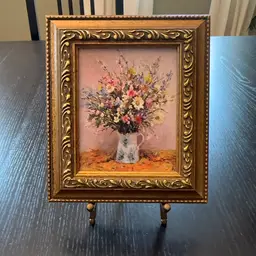 Petite Floral Marcel Dyf Textured Print With Ornate Frame And Brass Easel