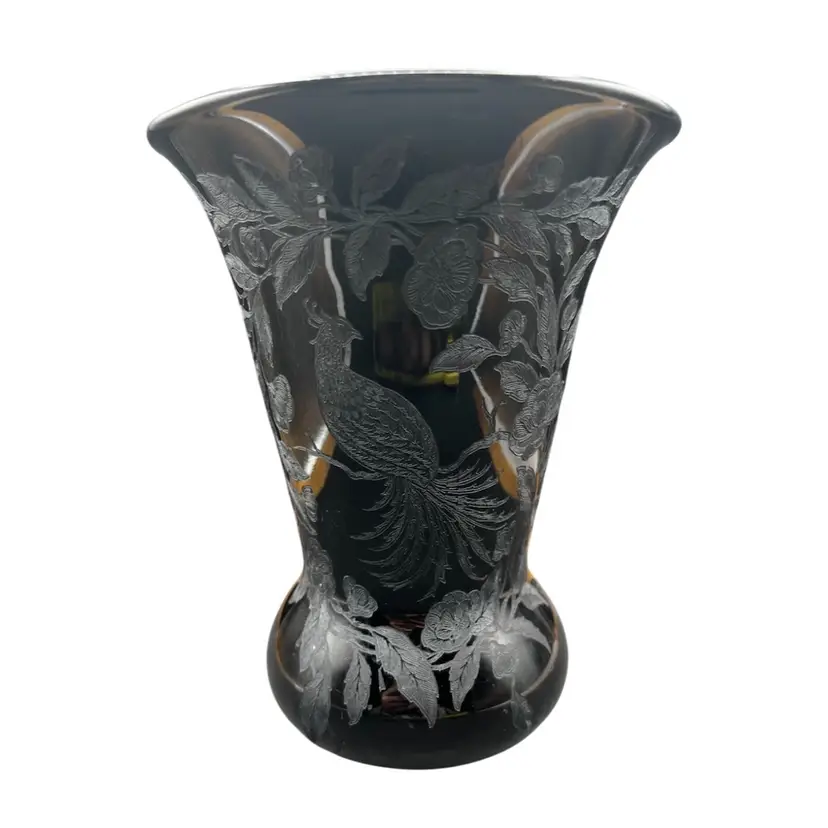 #897B Vintage Cambridge #782 Black Ebony #736 Peacock Etch Vase