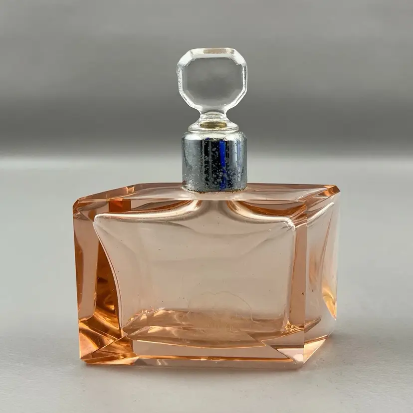 Vintage Perfume Peachy Pink Glass Bottle With Glass Stopper Glow 4"