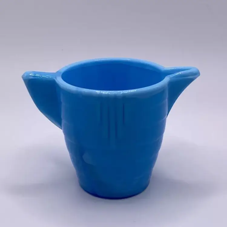 Akro Agate Pitcher Stacked Disc Pattern Blue Child Size Vintage 40s Era 2.5”