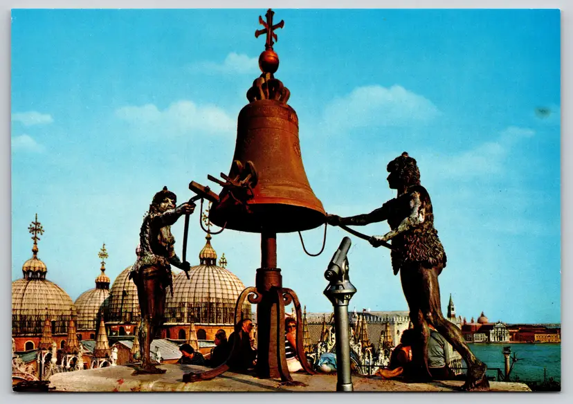 Postcard The Moors of the Clocktower Venice Italy Bell Statue