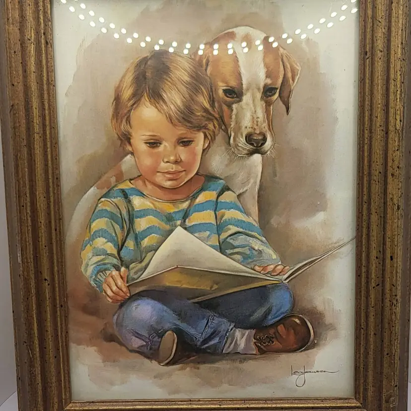 Vintage Children prints in Wooden Frame 8"x 10" by Leo Jansen (price for both )