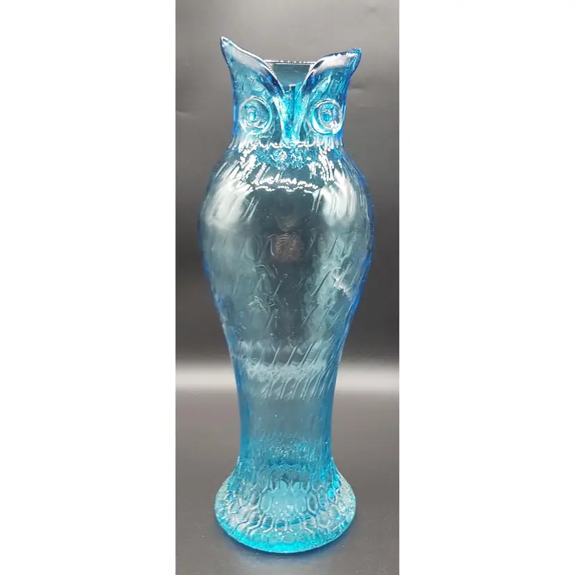 Vtg. Murano Style Cristalleria D' Arte Ann Primrose Aqua Owl Vase
