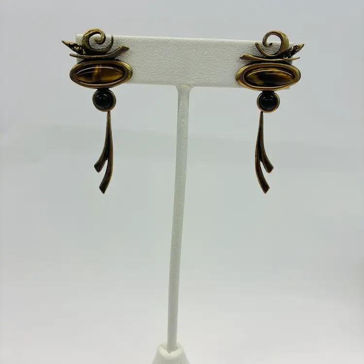 Egyptian Revival Tigers Eye Dangle Earrings