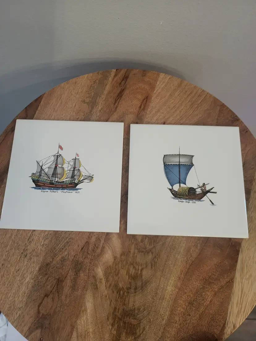 Vintage Ceramic Tile Mayflower and Ganges Dinghi Designs