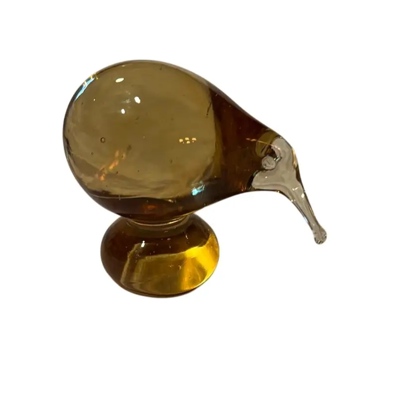 Vintage Hotilika New Zealand Art Glass Amber  Kiwi Bird Paperweight - 2.5” Tall