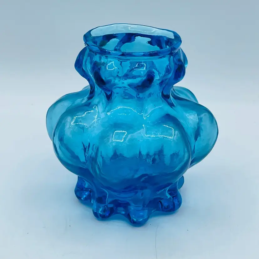 Vintage Bright Cerulean Blue Glass Kanawha Small  4.5” Vase