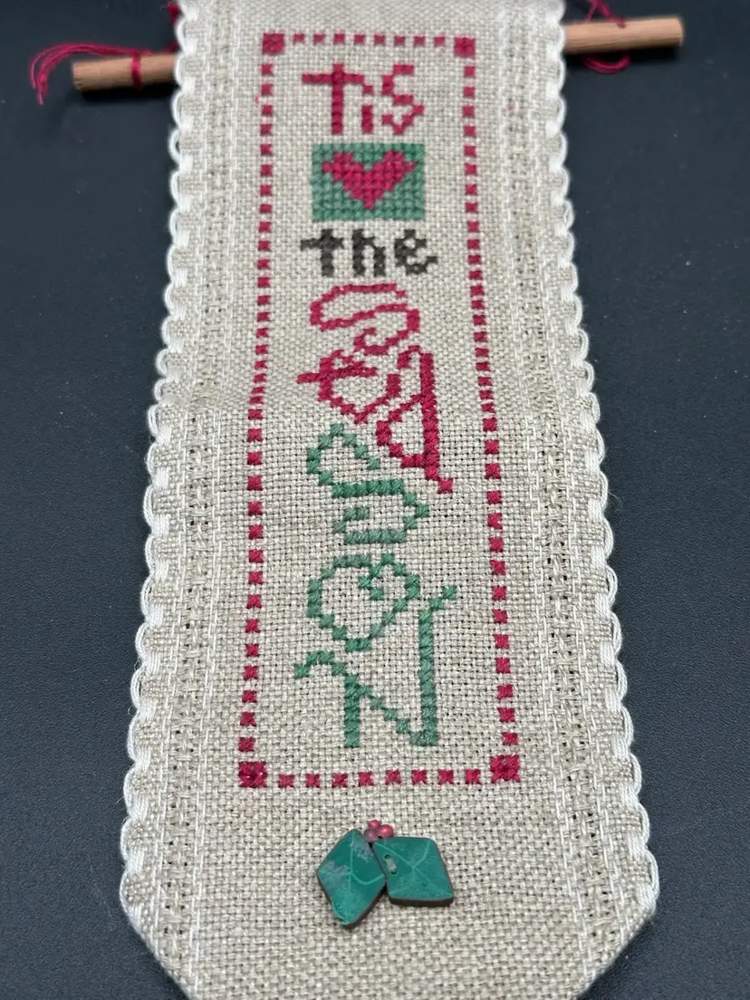 Vintage Cross Stitched Christmas Wall Hanging