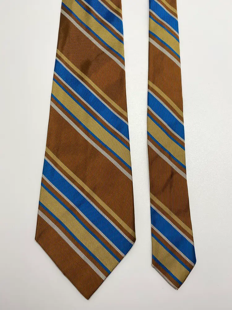 Vintage All Acetate Yellow, Blue, White Striped Crown Tie Shops Necktie 59.50 x 3.85"