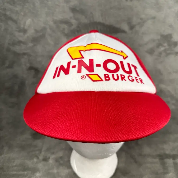 Vintage In-N-Out Burger Hat - Red and White Snapback Wide Flat Bill Employee Cap Rare HTF