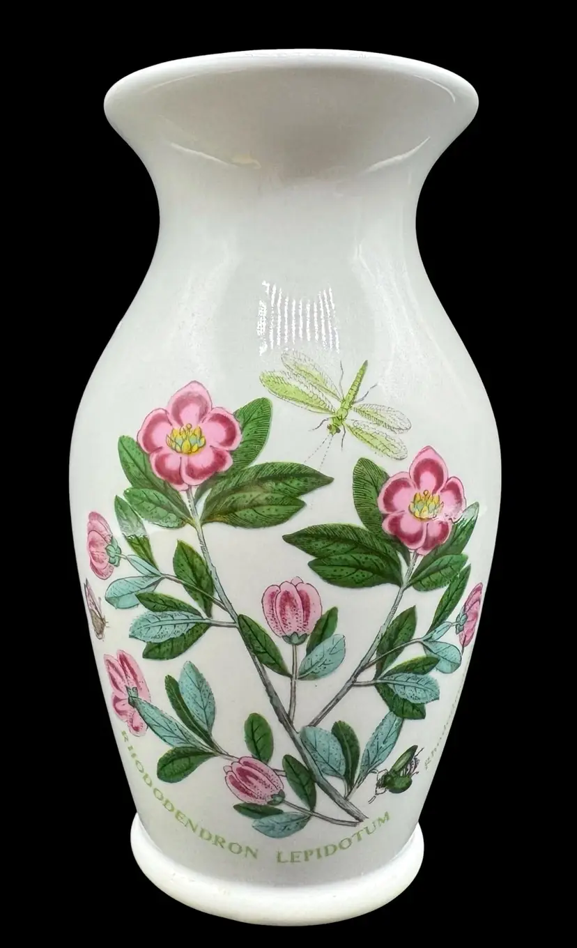 Portmeirion Botanic Garden Vase Pink Rhododendron Floral Butterfly Insect 5.5”