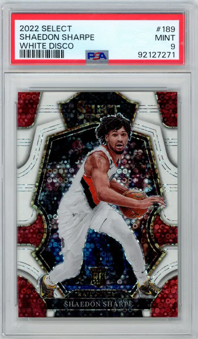 2022 Select SHAEDON SHARPE RC Rookie /75 White Disco Prizm SP #189 BLAZERS PSA 9 MINT