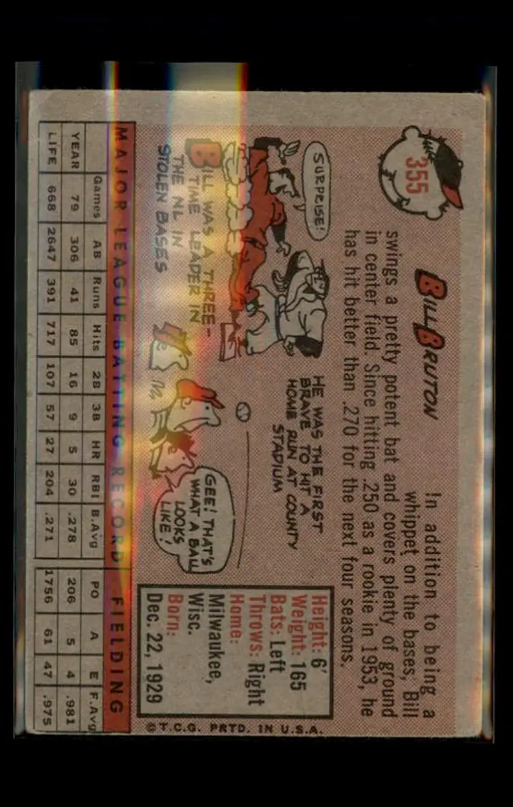 1958 Topps #355 Bill Bruton - (pk4) - Milwaukee Braves