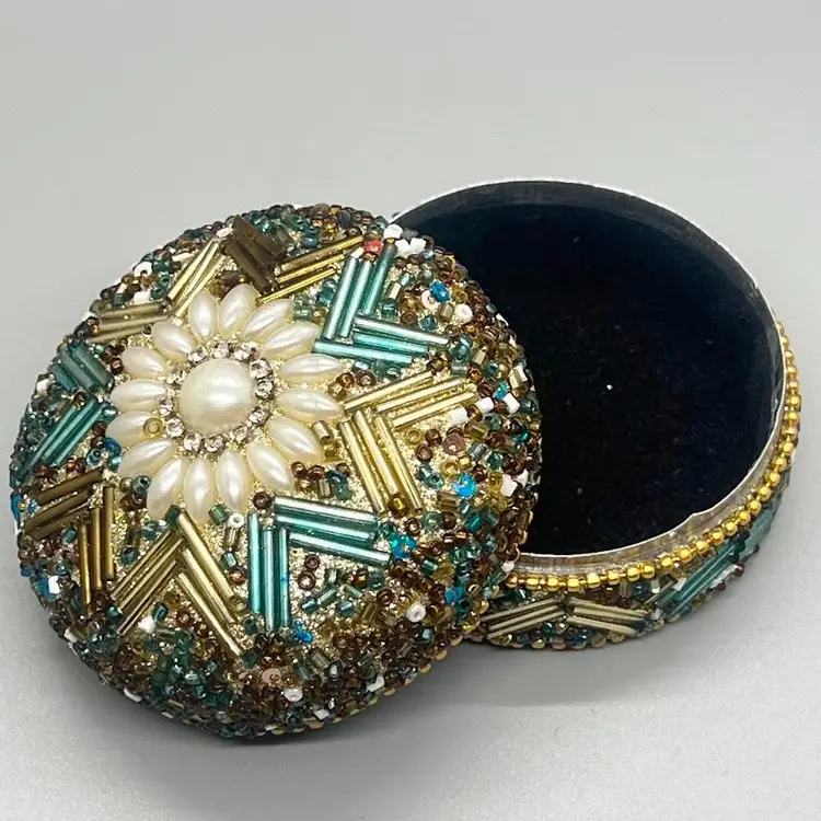 Vintage Beaded Felted Trinket Box