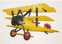Vintage Sexton USA 1975 Cast Iron Bi Plane Wall Hanging Decor Yellow 11x8