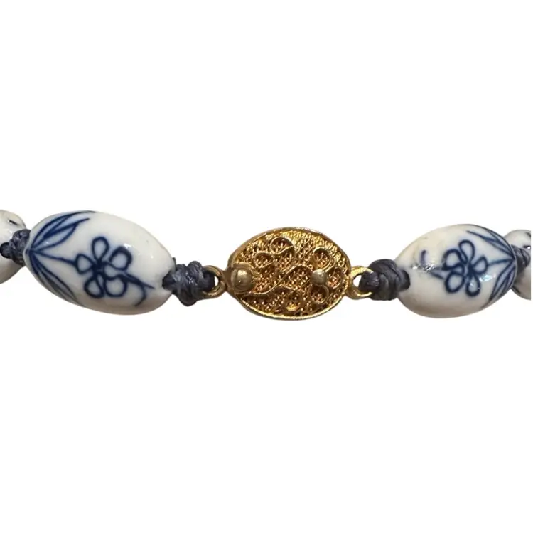 1960’s Vintage Chinese blue and white porcelain bead necklace