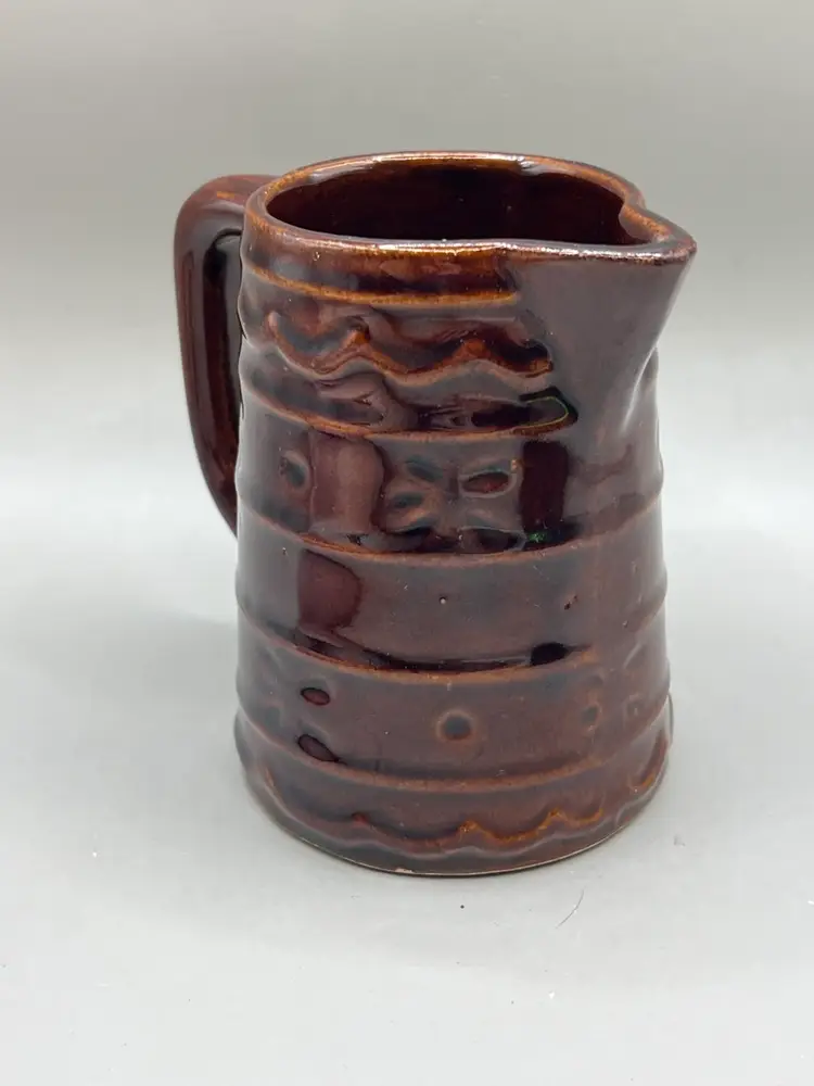 USA Marcrest Pottery Small Creamer Daisy Dot Brown Glazed 4”