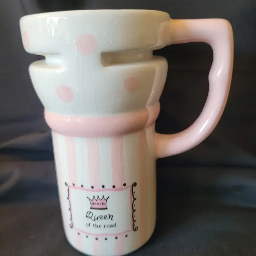 Spoontiques Ceramic Travel Mug W/Lid "Queen of the Road" 6.5 in Tall